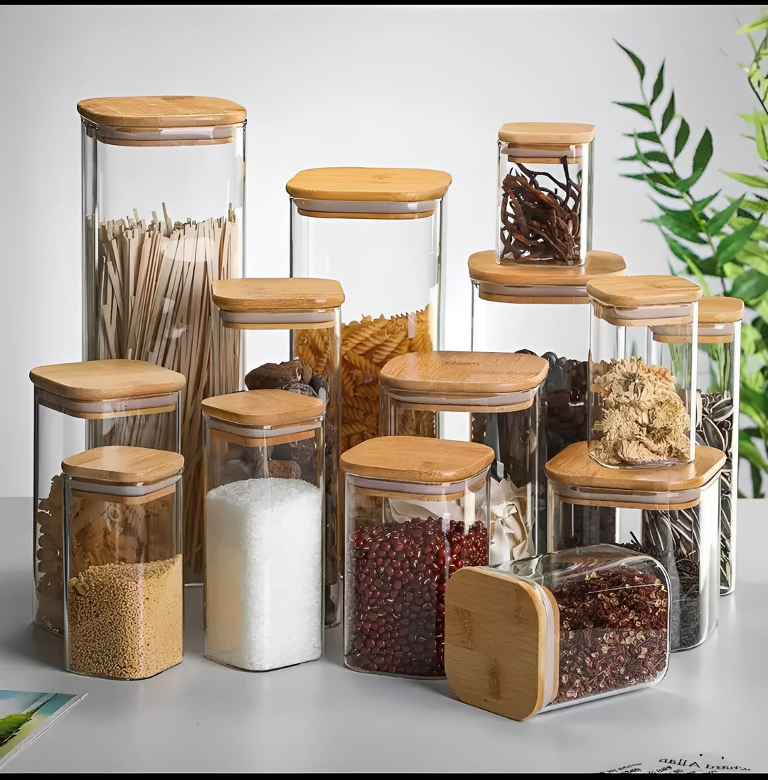Bamboo Lid Glass Jar for Kitchen Storage, Minimalist Style