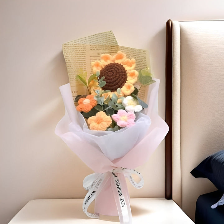 Knitted Floral Arrangement with Sunflowers and Daisies for Anniversaries and Celebrations