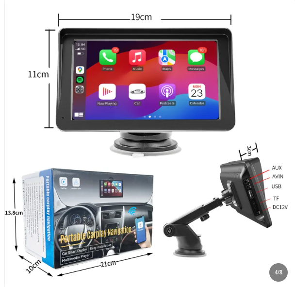 Portable 7 Inch Wireless CarPlay &amp; Android Auto Touchscreen Display