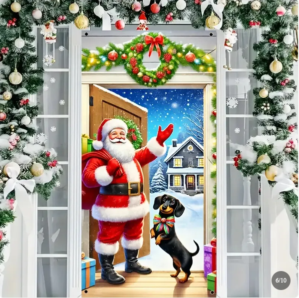 Christmas Door Cover, 3D Holiday Printed Door Decoration, 90 × 180 cm