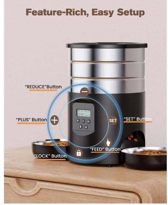 Smart WiFi Automatic Cat Feeder with Two Stainless Steel Bowls
