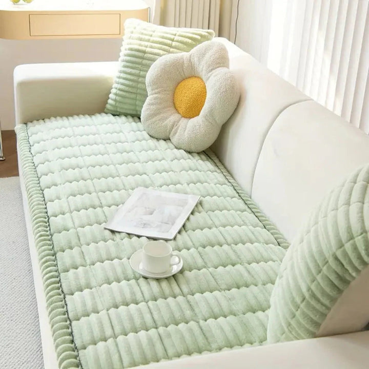 Pleated Edge Sofa Cover with Plush Fabric for Furniture