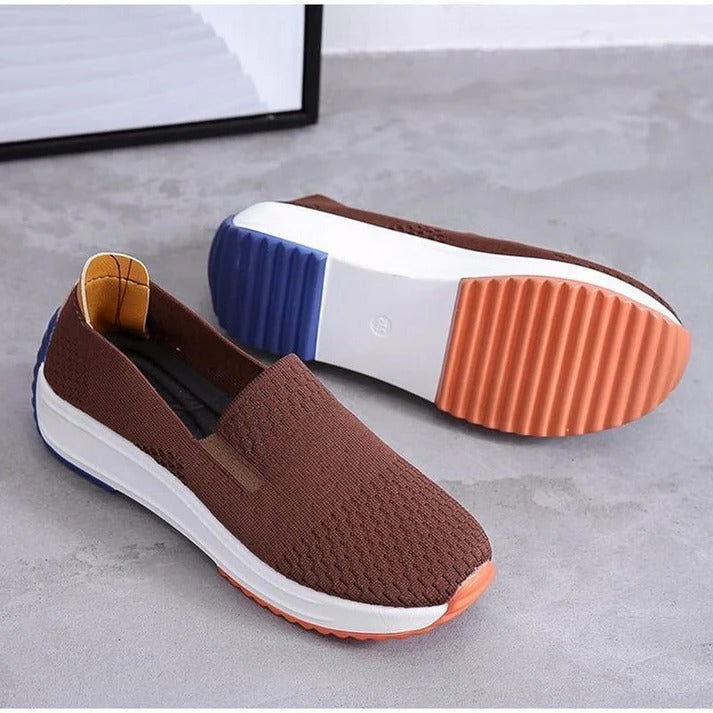 Womens Textured Knit Slip-On Sneakers with colourblock Platform Sole