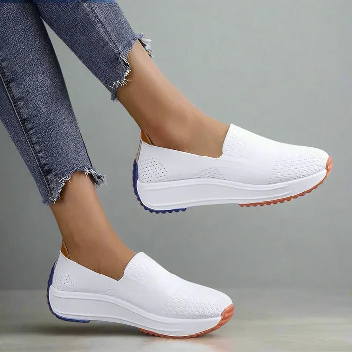 Womens Textured Knit Slip-On Sneakers with colourblock Platform Sole