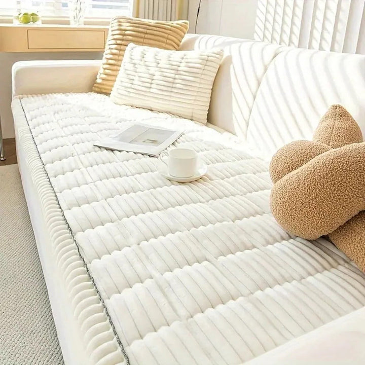 Pleated Edge Sofa Cover with Plush Fabric for Furniture