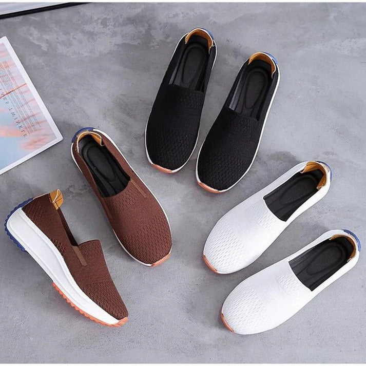 Womens Textured Knit Slip-On Sneakers with colourblock Platform Sole