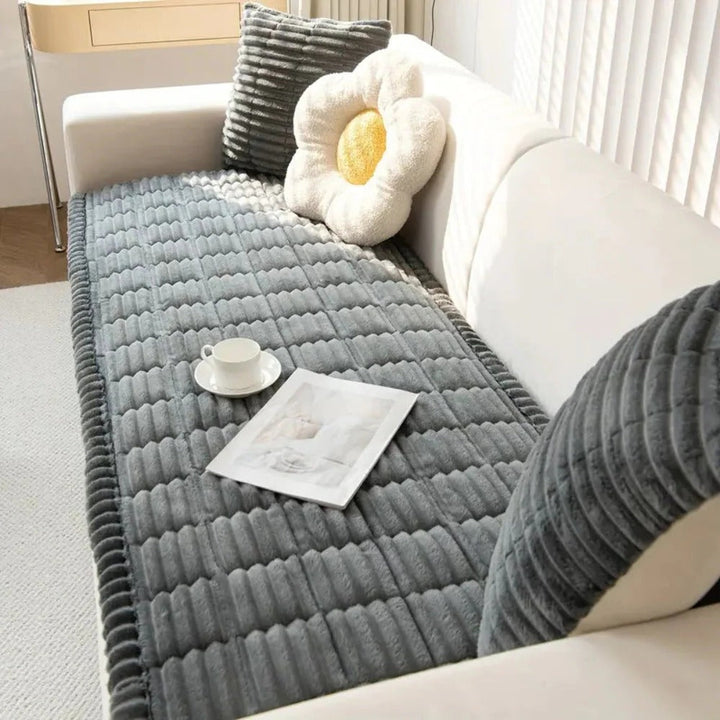 Pleated Edge Sofa Cover with Plush Fabric for Furniture