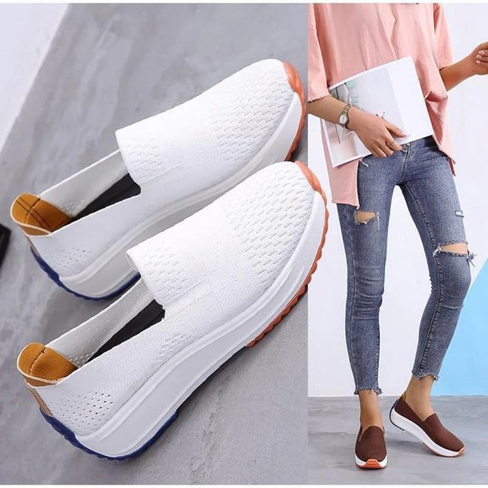 Womens Textured Knit Slip-On Sneakers with colourblock Platform Sole