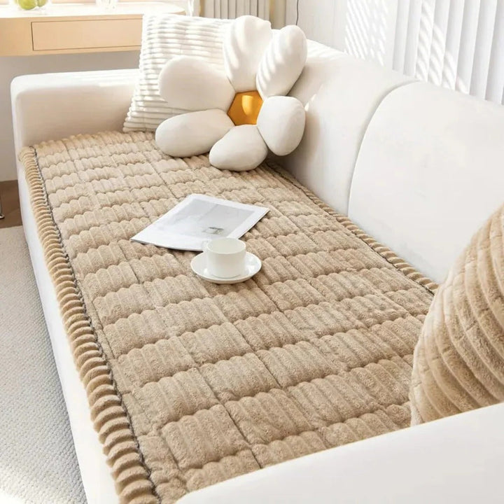 Pleated Edge Sofa Cover with Plush Fabric for Furniture