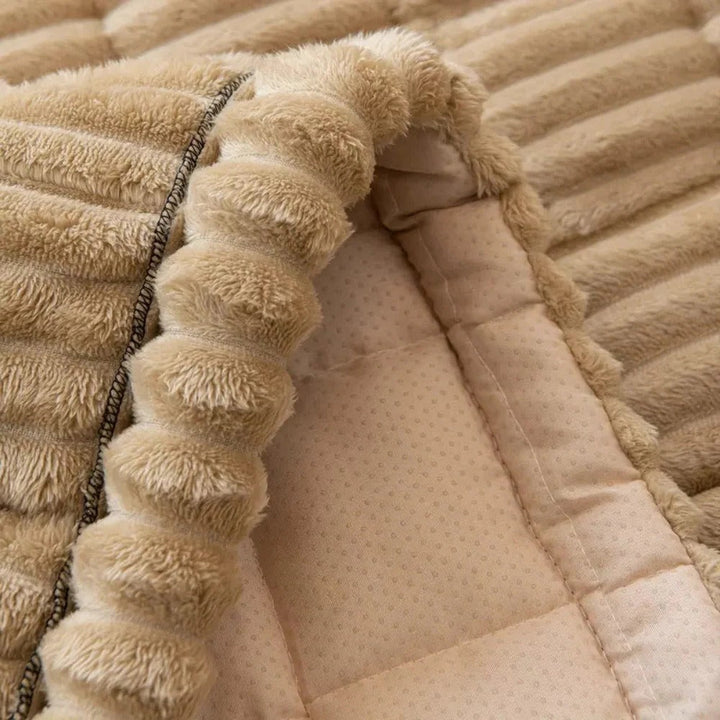 Pleated Edge Sofa Cover with Plush Fabric for Furniture