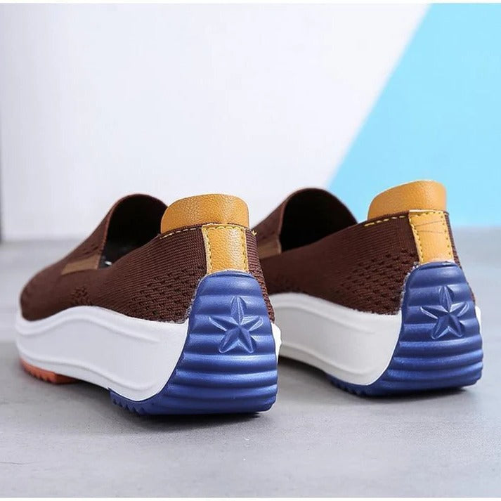 Womens Textured Knit Slip-On Sneakers with colourblock Platform Sole