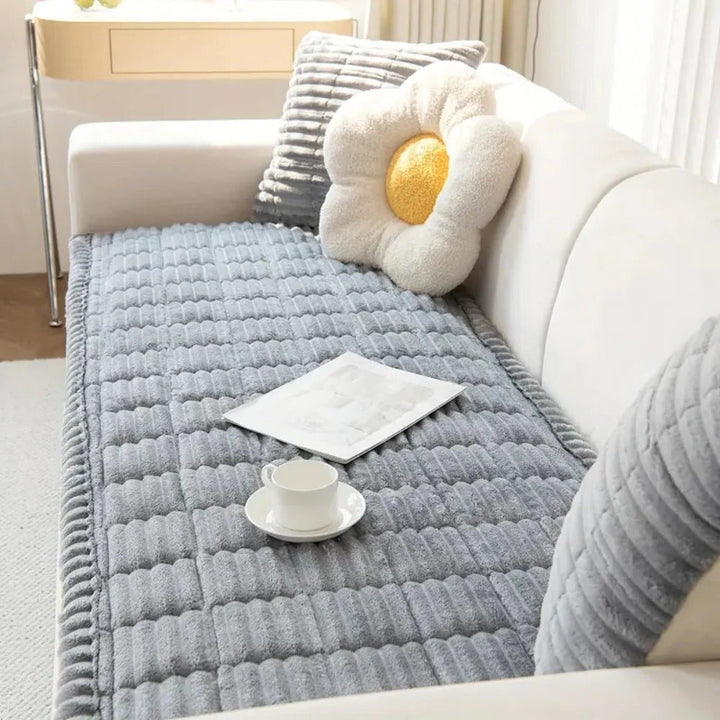 Pleated Edge Sofa Cover with Plush Fabric for Furniture