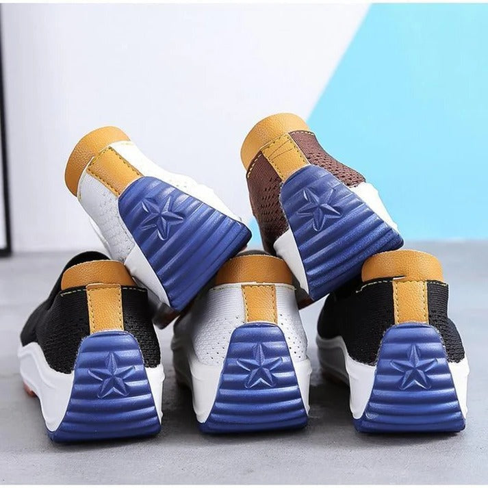 Womens Textured Knit Slip-On Sneakers with colourblock Platform Sole
