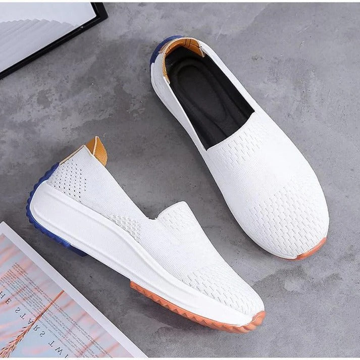 Womens Textured Knit Slip-On Sneakers with colourblock Platform Sole