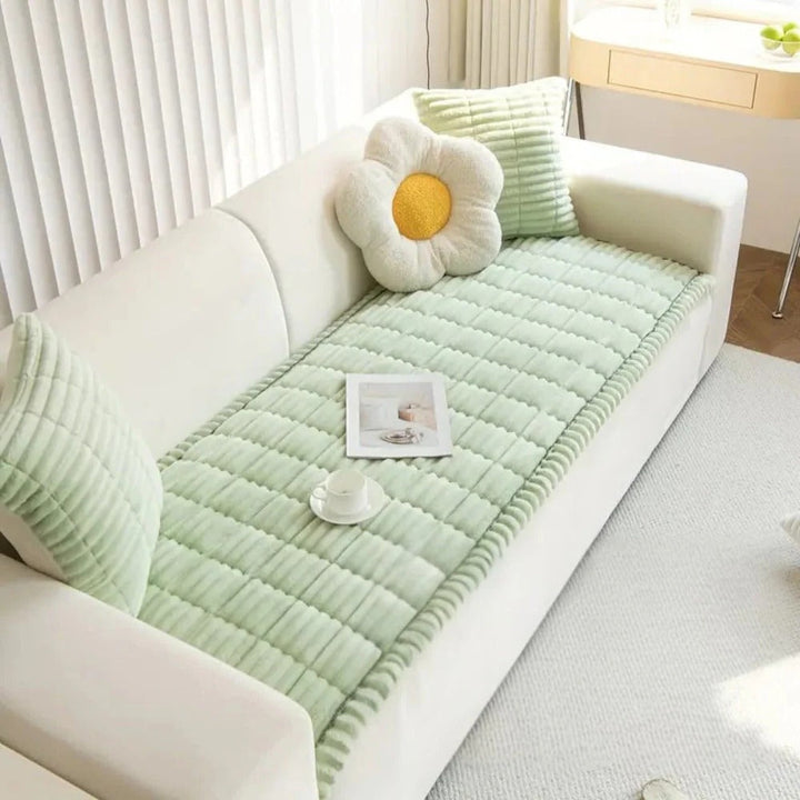 Pleated Edge Sofa Cover with Plush Fabric for Furniture