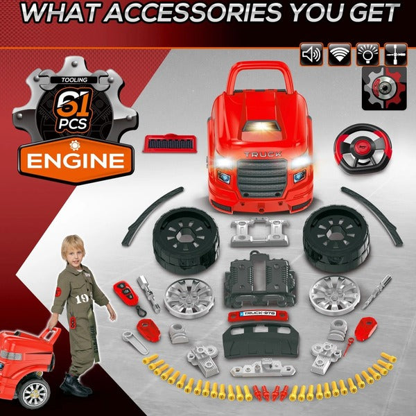 Kids Truck Engine Toy Set for Car Repair and Maintenance Play