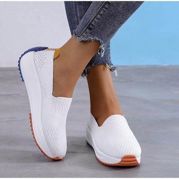 Womens Textured Knit Slip-On Sneakers with colourblock Platform Sole