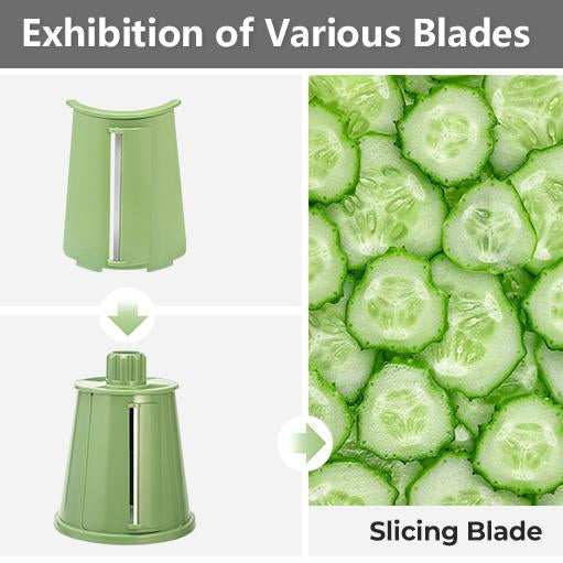 Rotary Vegetable Grater with Five Interchangeable Blades and Suction Cup Base