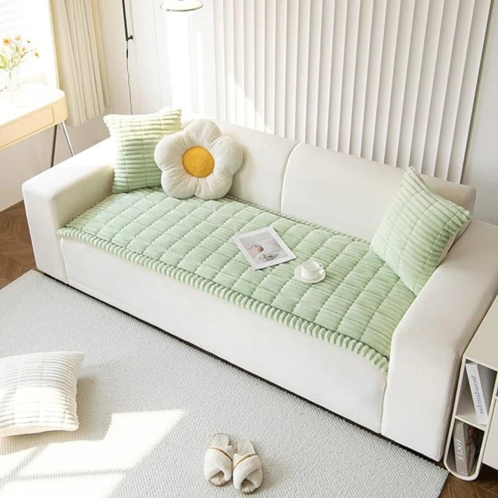 Pleated Edge Sofa Cover with Plush Fabric for Furniture