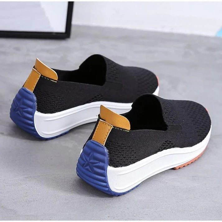 Womens Textured Knit Slip-On Sneakers with colourblock Platform Sole