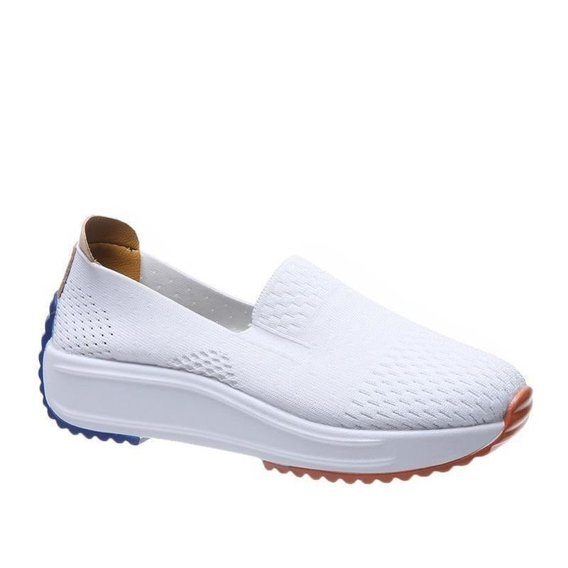 Womens Textured Knit Slip-On Sneakers with colourblock Platform Sole