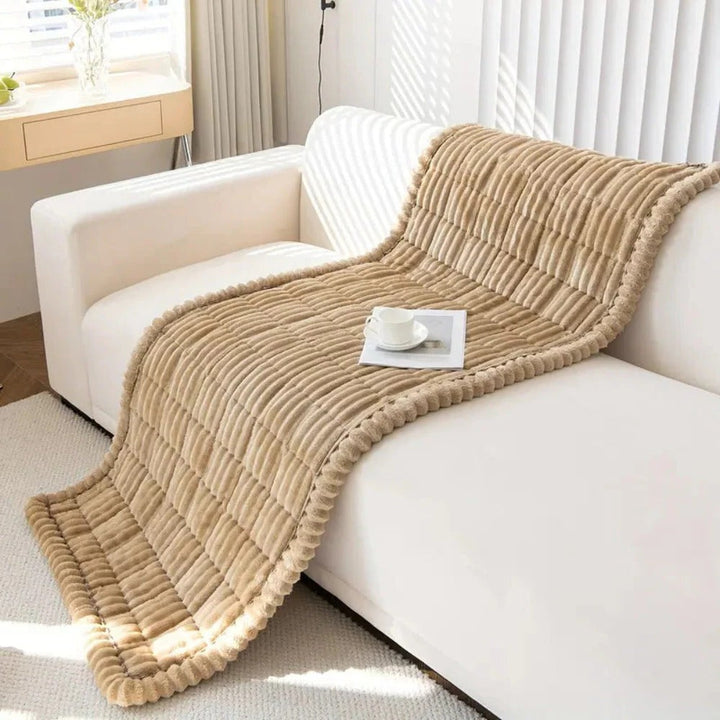 Pleated Edge Sofa Cover with Plush Fabric for Furniture
