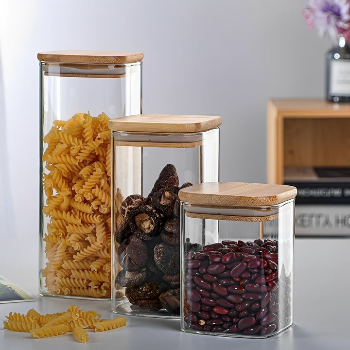Bamboo Lid Glass Jar for Kitchen Storage, Minimalist Style