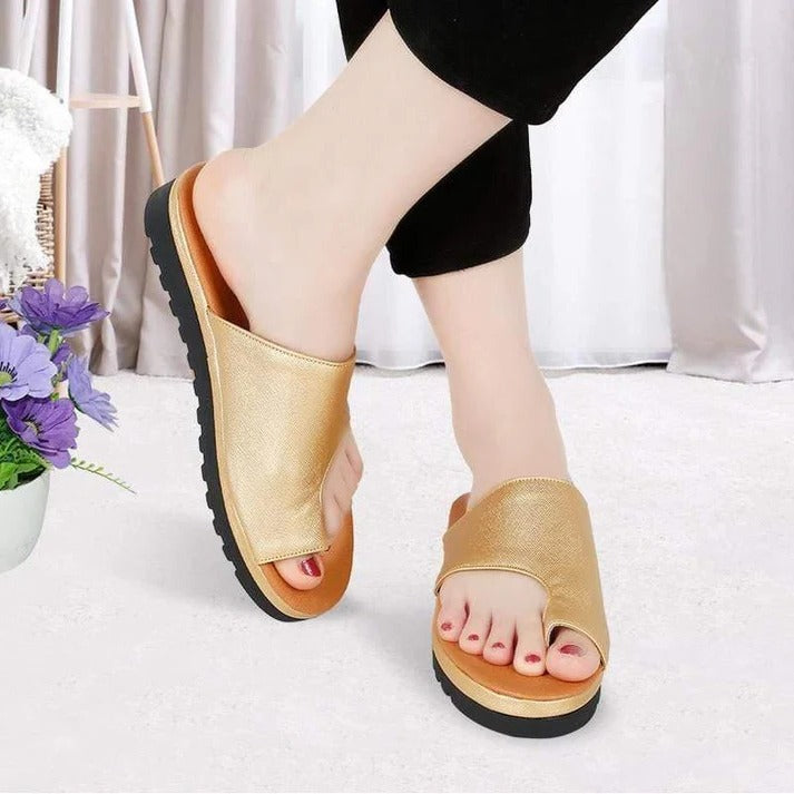 Suede Toe Loop Flat Sandals with Thick Platform Sole