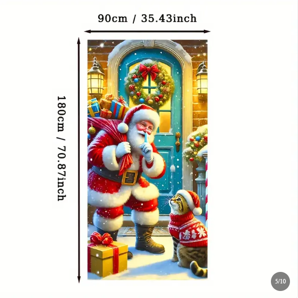 Christmas Door Cover, 3D Holiday Printed Door Decoration, 90 × 180 cm