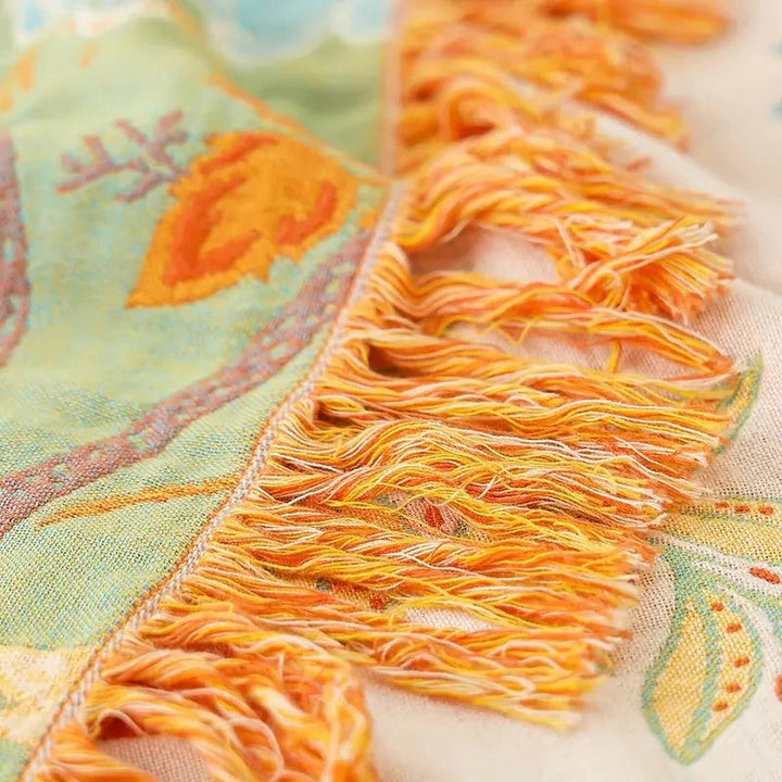 Cotton Floral Blanket with Boho Pattern