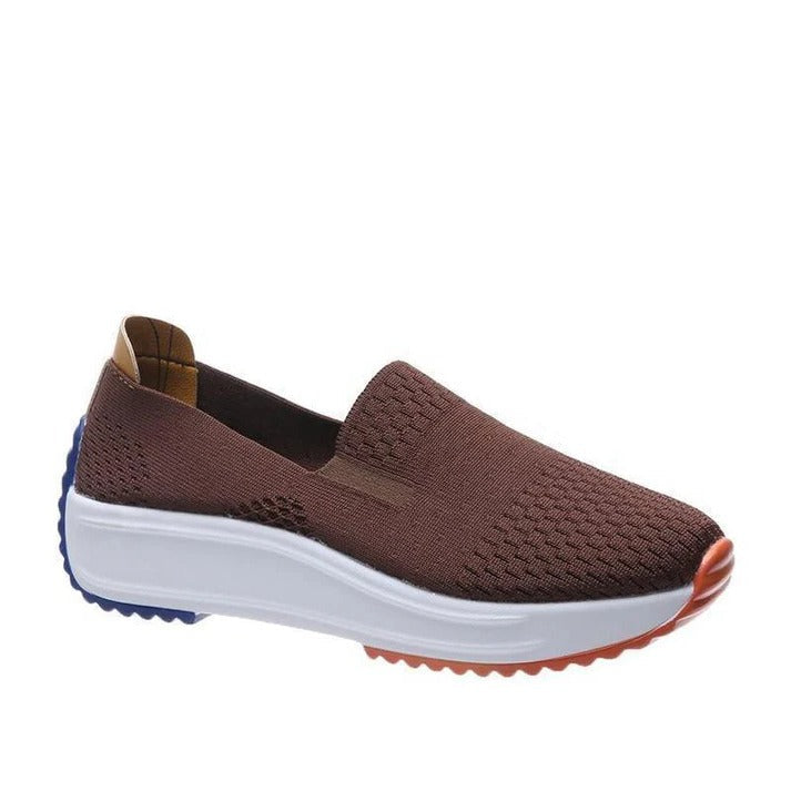 Womens Textured Knit Slip-On Sneakers with colourblock Platform Sole