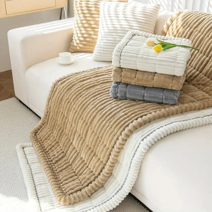Pleated Edge Sofa Cover with Plush Fabric for Furniture