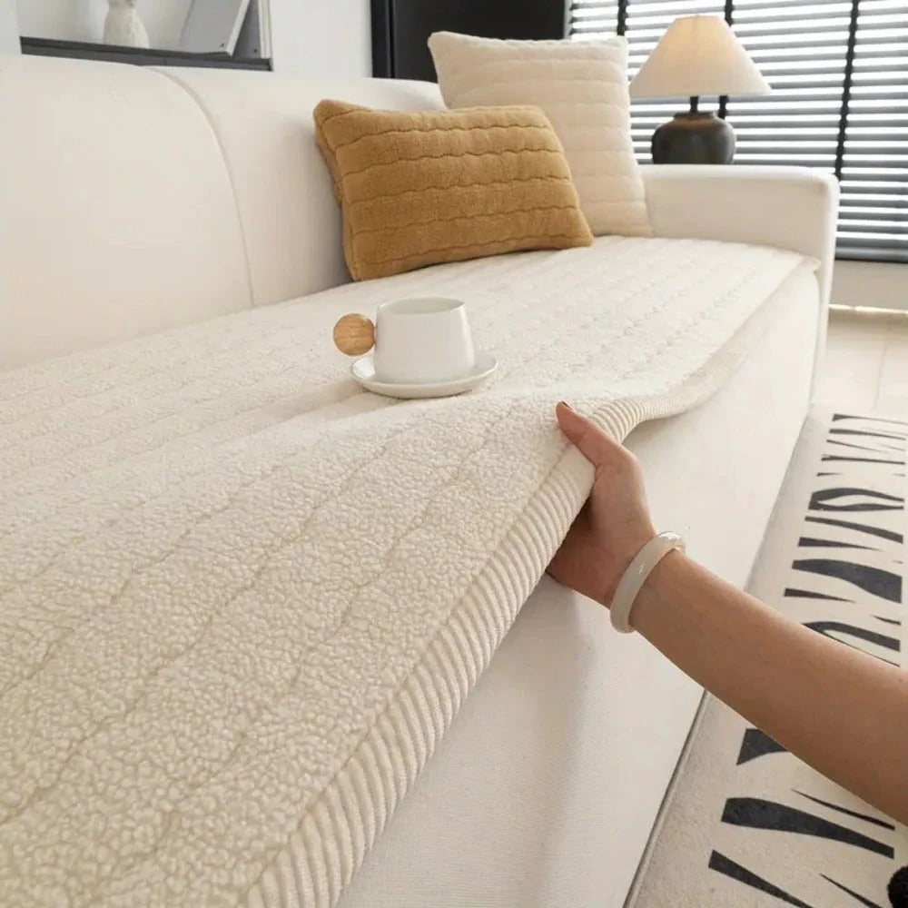 Thick Plush Sofa Cover with Textured Fabric