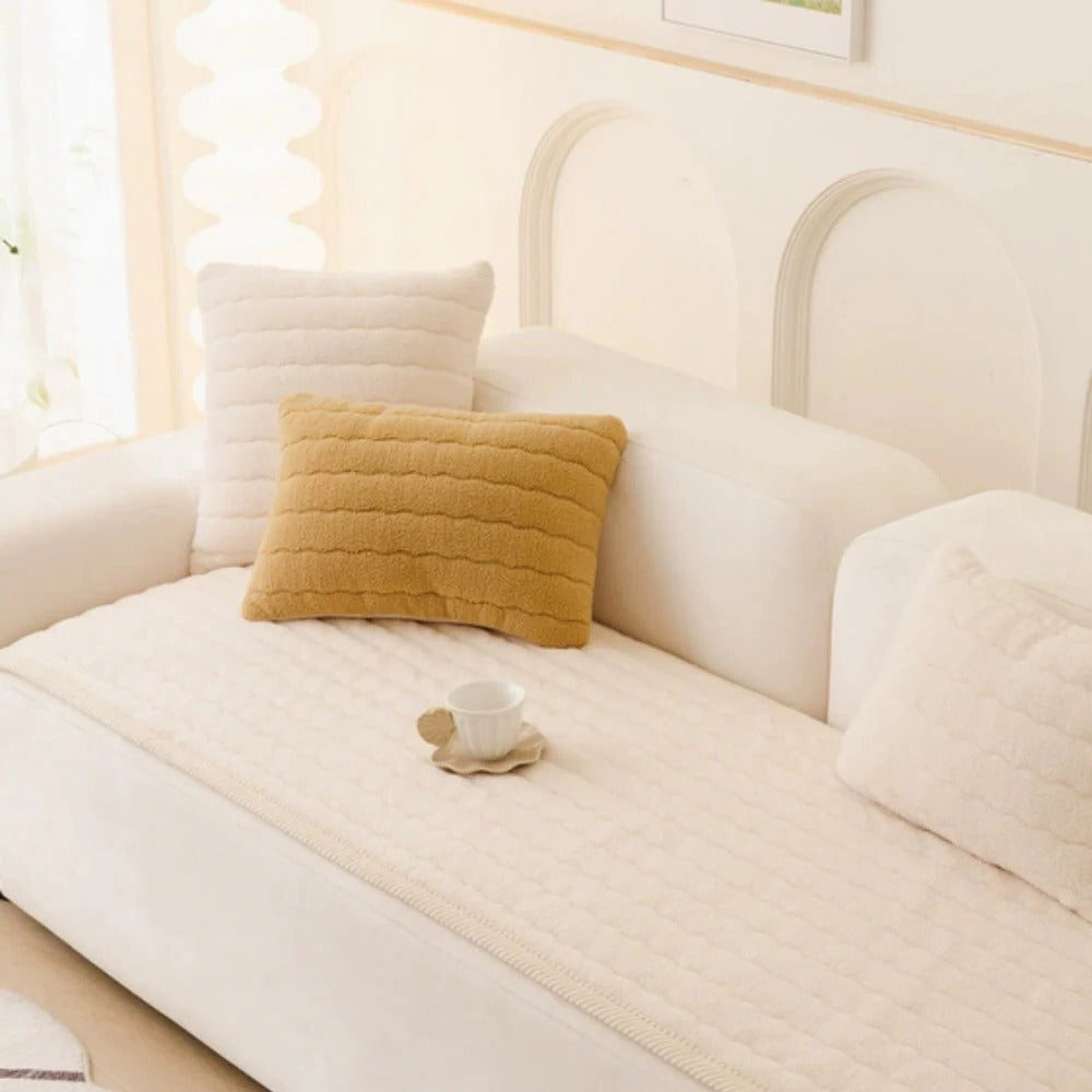 Thick Plush Sofa Cover with Textured Fabric