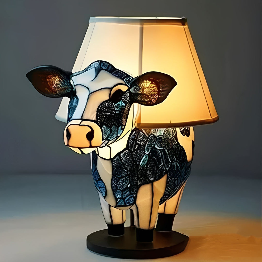 Vintage Stained Glass Bedside Lamp with Art Deco Design