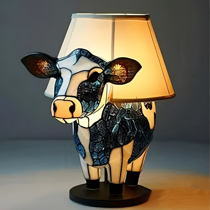 Vintage Stained Glass Bedside Lamp with Art Deco Design