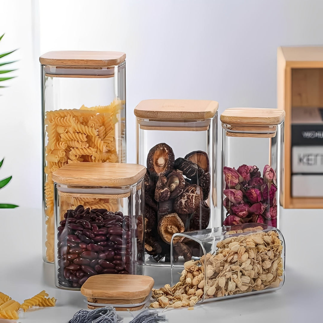 Bamboo Lid Glass Jar for Kitchen Storage, Minimalist Style