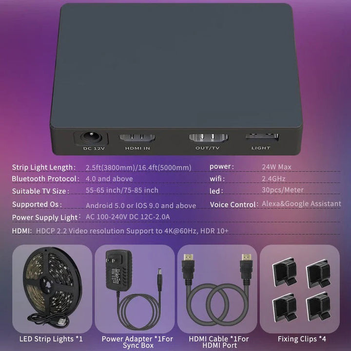 Bias Lighting LED Strip with Screen Sync Technology, Wireless App and Smart Speaker Control