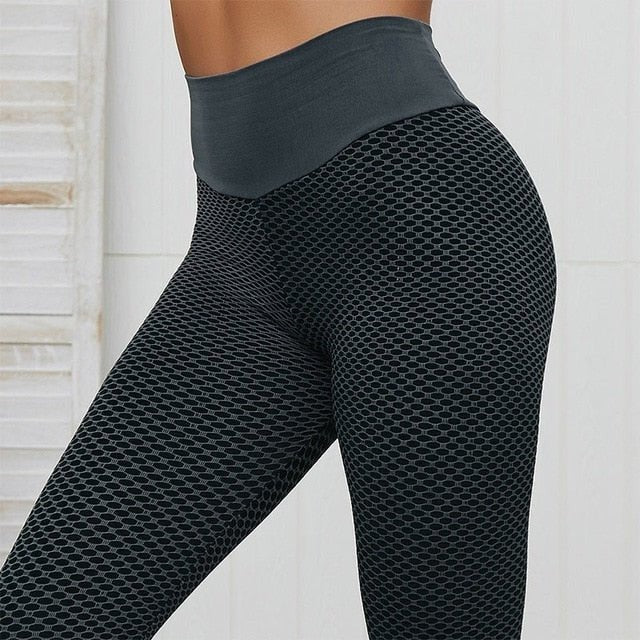 High Waist Gym Leggings with Honeycomb Textured Fabric Design
