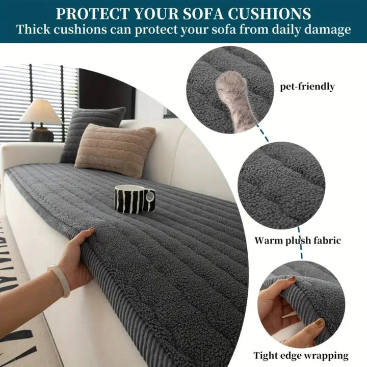 Thick Plush Sofa Cover with Textured Fabric