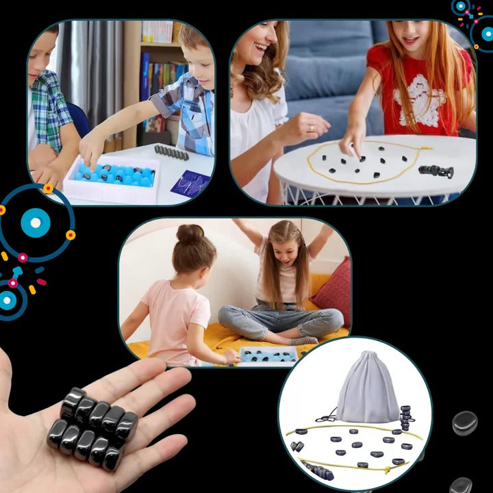 Magnetic Effect Chess Set with 20 Magnetic Stones and Yellow Boundary Rope