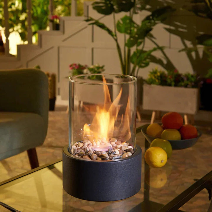 Glass and Metal Tabletop Fireplace for Indoor Ambiance