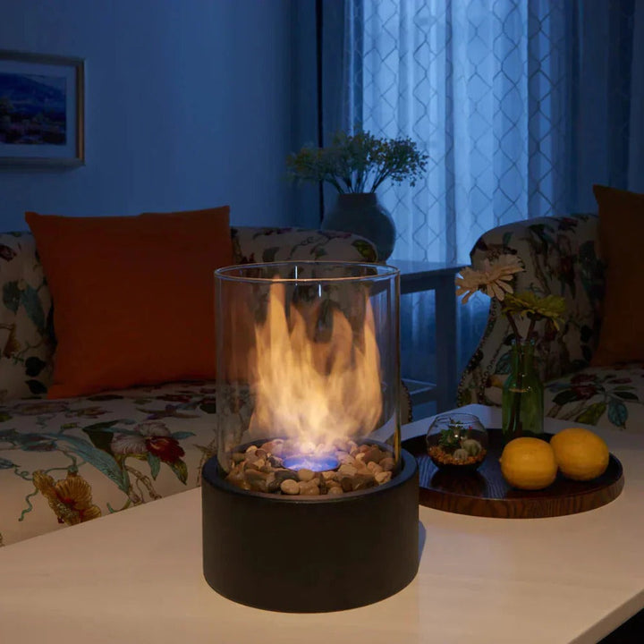 Glass and Metal Tabletop Fireplace for Indoor Ambiance