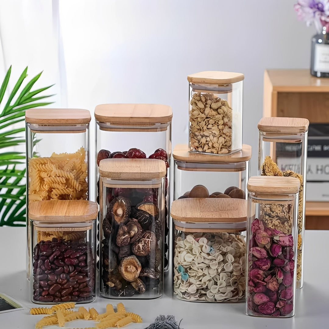 Bamboo Lid Glass Jar for Kitchen Storage, Minimalist Style