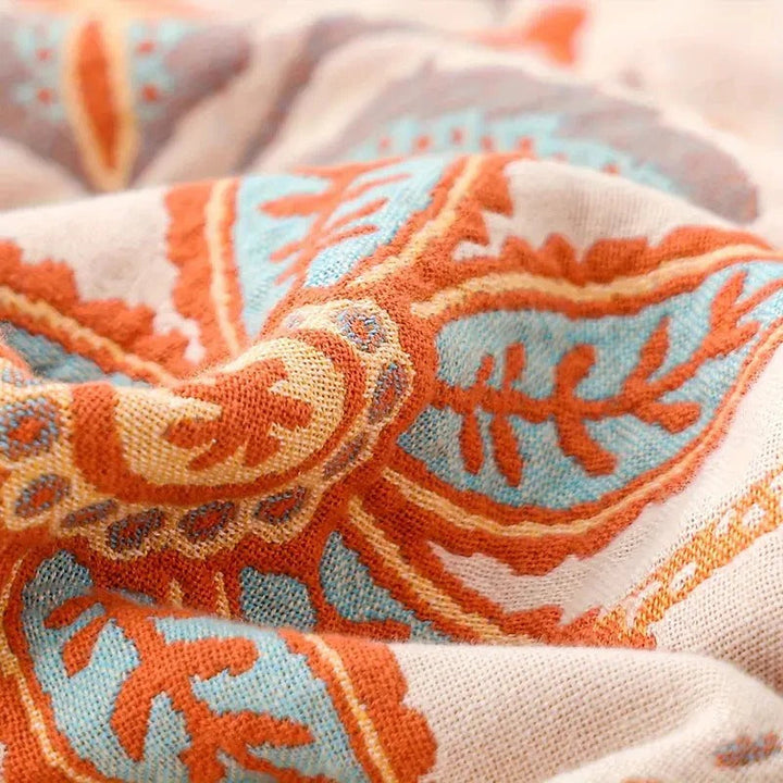 Cotton Floral Blanket with Boho Pattern
