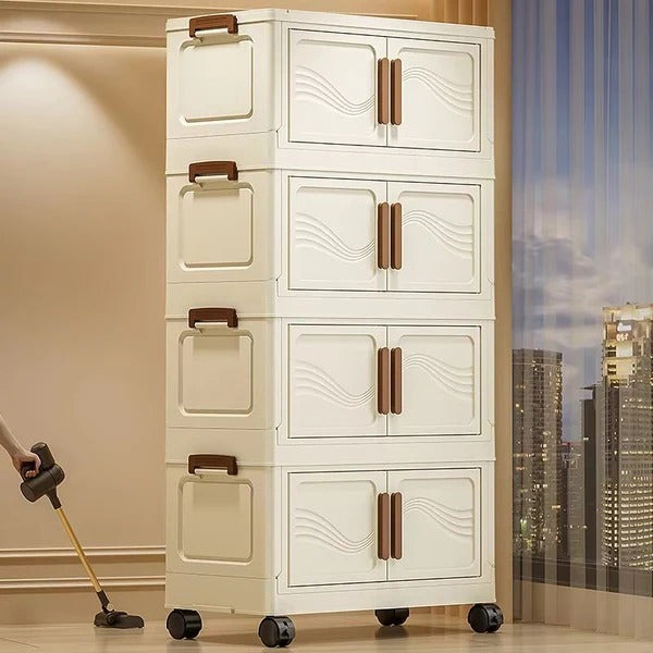 Stackable Storage Containers with Front Access and Lid Lock