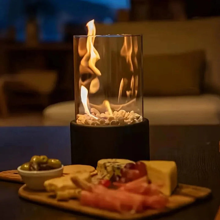 Glass and Metal Tabletop Fireplace for Indoor Ambiance