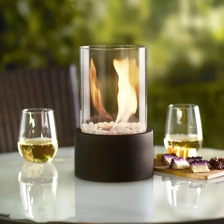 Glass and Metal Tabletop Fireplace for Indoor Ambiance