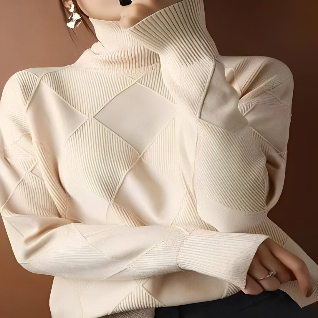 Oversized Cashmere Jumper with 3D Diamond Knit Pattern for Women