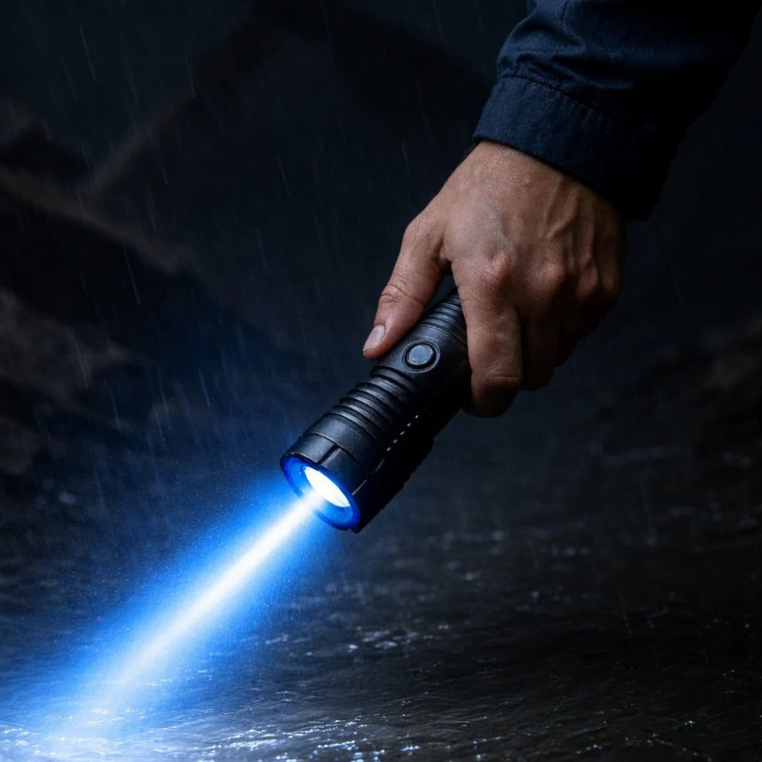 Blue Laser Flashlight with Adjustable Focus for Outdoor Use